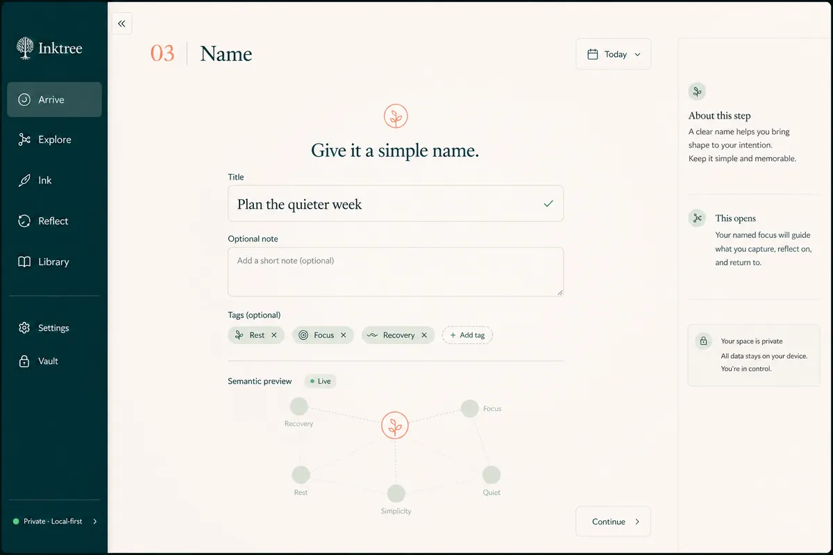 Inktree editor naming a new thread and adding a short note